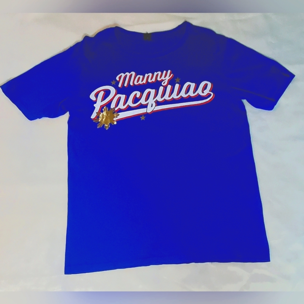 Manny Pacquiao Royal Blue Gold Sun 100% Cotton TShirt Size Small
